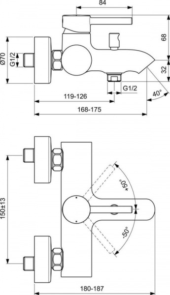 Смеситель для ванны и душа Ideal Standard Ceraline BC199XG черный матовый