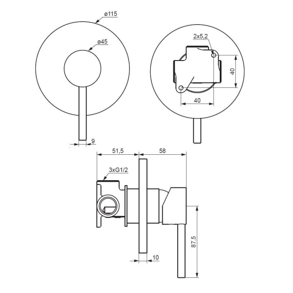 367500000 Scandinavian Pure Смеситель для душа Damixa монтируемый в стену, хром
