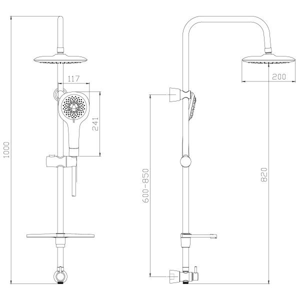 Душевой гарнитур Lemark LM8808C с фиксированной высотой штанги и верхней душевой лейкой "Тропический дождь"