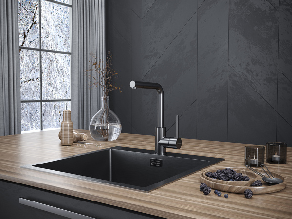 Смеситель для кухни Paulmark HONNER Ho212018-GM, вороненая сталь