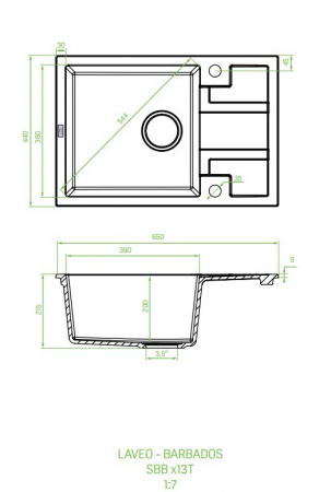 Кухонная мойка Laveo Barbados SBB_713T прямоугольная черный
