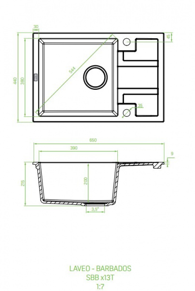 Кухонная мойка Laveo Barbados SBB_713T прямоугольная черный