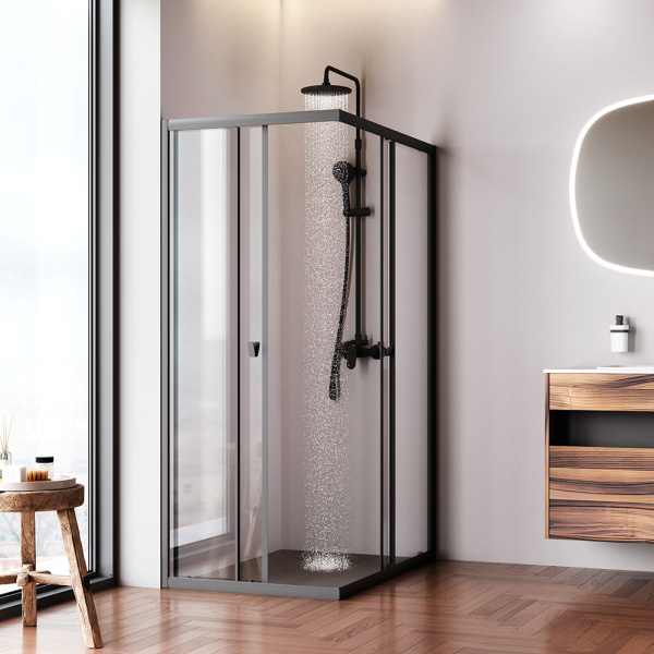 W87G-403-12080-BT Sunny Душевое ограждение AM.PM прямоугольное, раздвижн двери 120x80 черный,стекло прозрачн