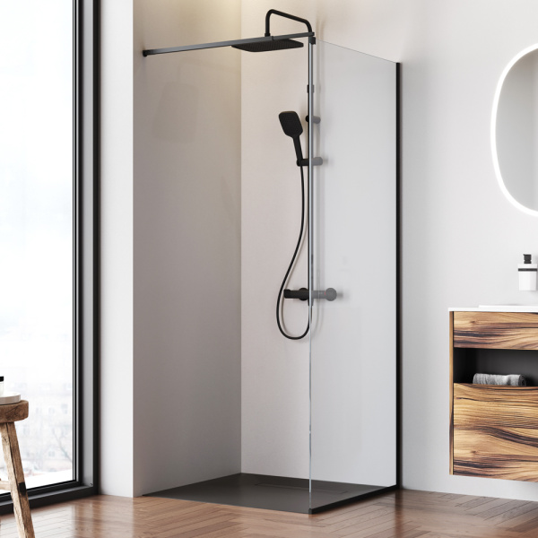 W84WI-80-F1-BTE Душевая перегородка AM.PM Func 80x200, стекло прозр. 8 мм + покрытие, профиль черный