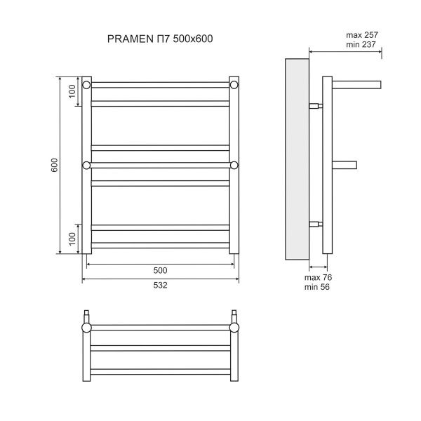 Полотенцесушитель электрический Lemark Pramen LM33607E П7 500x600, левый/правый