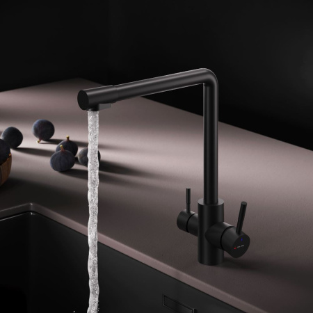 F85B05722 X-Joy S, Смеситель для кухни AM.PM с L-изливом с каналом для питьевой воды, черный