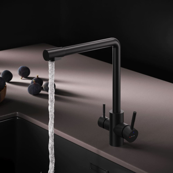 F85B05722 X-Joy S, Смеситель для кухни AM.PM с L-изливом с каналом для питьевой воды, черный