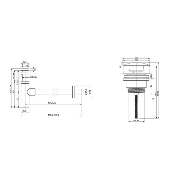 Набор 2 в 1 Wellsee Drainage System 182123003, сифон для раковины, донный клапан, матовый белый