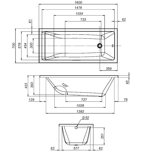 W93A-160-070W-R Gem  каркас для ванны 160х70 см