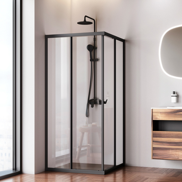 W87G-403-9090-BT Sunny Душевое ограждение AM.PM квадратное, раздвижн двери 90x90 черный,стекло прозрачное