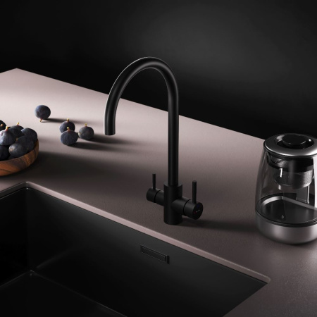 F85B07722 X-Joy S, Смеситель для кухни AM.PM с С-изливом с каналом для питьевой воды, черный