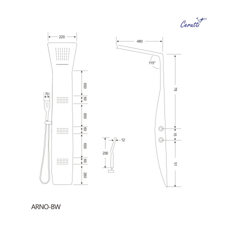 Душевая панель Cerutti SPA ARNO BW  CT9656