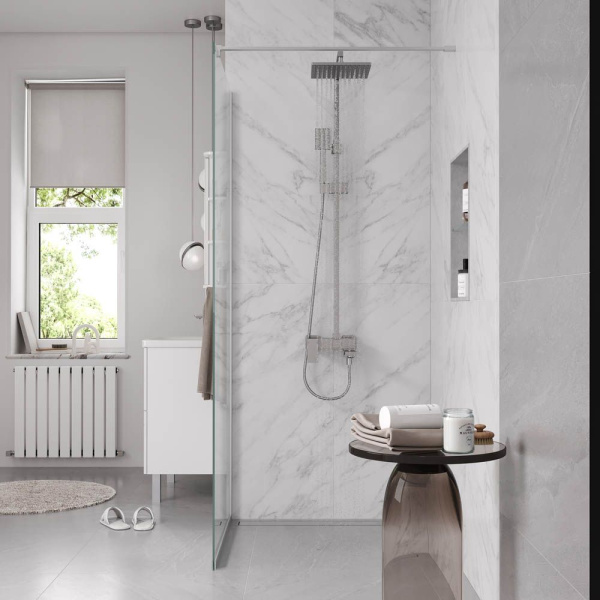 Душевая перегородка, ограждение Reflexion RX20090CCR-18 Walk in 200x90см, прозрачное закаленное стекло 8мм, хромированный профиль