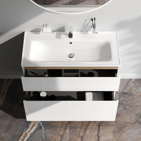 M85AFSX1002WG X-Joy База под раковину AM.PM, напольная, 100 см, 2 ящика, белый глянец