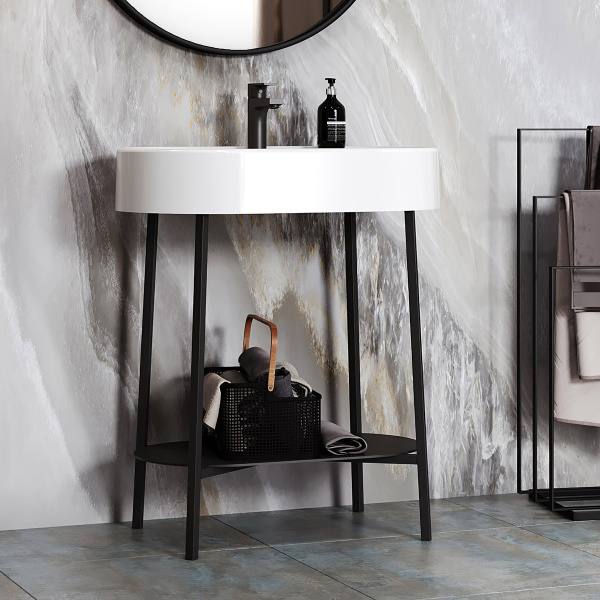Тумба под умывальник Belux напольная Эвора 75, Черный матовый