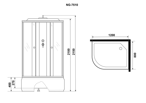 Душевая кабина Niagara Eco NG-7510-14R BLACK (120х80х215) высокий поддон(40см),стекло мозаика,4 места