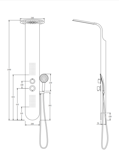 Душевая панель Taliente TA-G-A03Bb округлая настенная