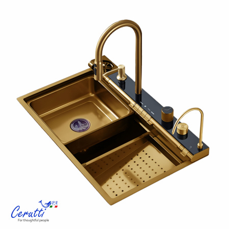Многофункциональная мойка GLORIA Pro nano gold (золото) из нержавеющей стали, кухонная (750х460х230) Ceruttispa