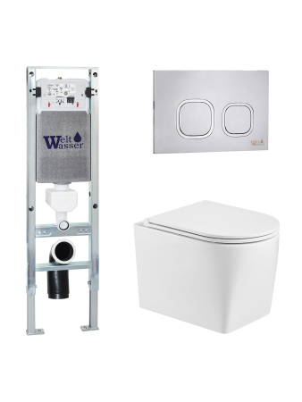 Комплект инсталляции с унитазом Weltwasser AMBERG 350 ST + NESENBACH 004 GL-WT + AMBERG RD-MT CR