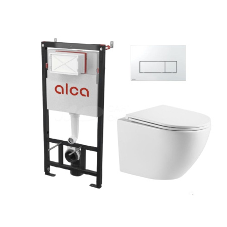 Комплект инсталляции AlcaPlast AM101/1120 + M571 c кнопкой и унитазом WeltWasser WW MERZBACH 043 GL-WT