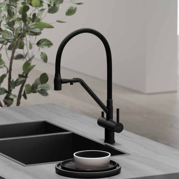 Смеситель для кухни SANCOS Dora с гибким изливом и возможностью подключения фильтра для воды, цвет Черный матовый, арт. SC4003MB