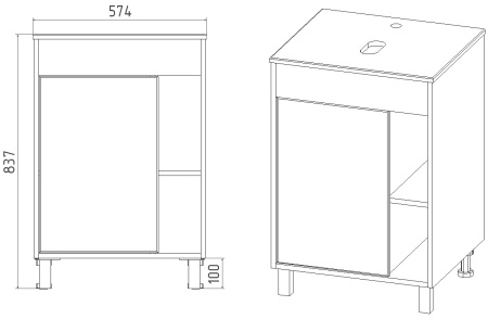 Тумба VIANT "Бостон" 1 ств со столешницей L56  500х560х820 (VBOS56N-T1ST)
