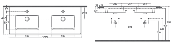 Раковина Isvea SistemaT 121 см, 2 чаши цвет белый 10SL50121SV