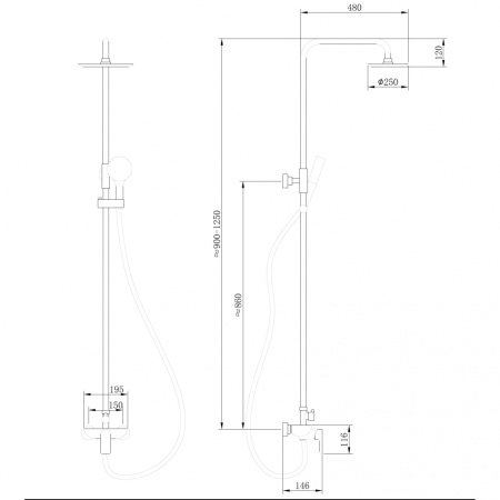 Душевая стойка ABBER Weiss Insel AF8020B без излива, черная матовая