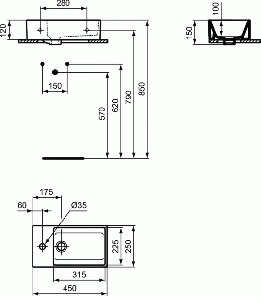 Умывальник Ideal Standard Extra T373301 45 см