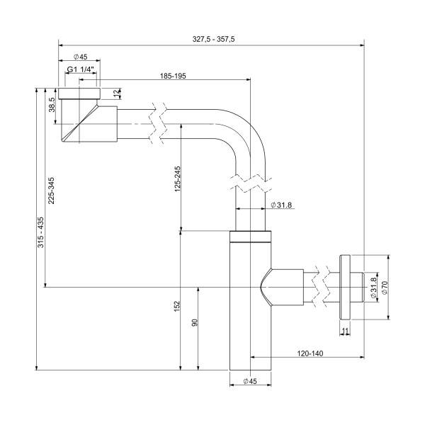 Сифон для раковины Wellsee Drainage System 182124000, латунь, хром