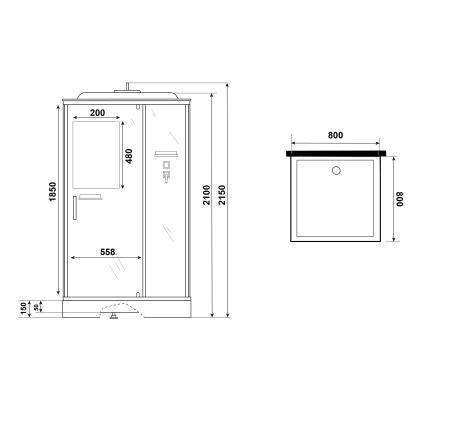 Душевая кабина Niagara Standart ST80/15Q (80х80х215) квадрат,поддон 15см,распашная,проф.белый