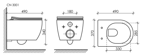 Сет 4 в 1: Инсталляция с кнопкой+унитаз+шумоизоляция Ceramicanova, CN3001_1002W_1000
