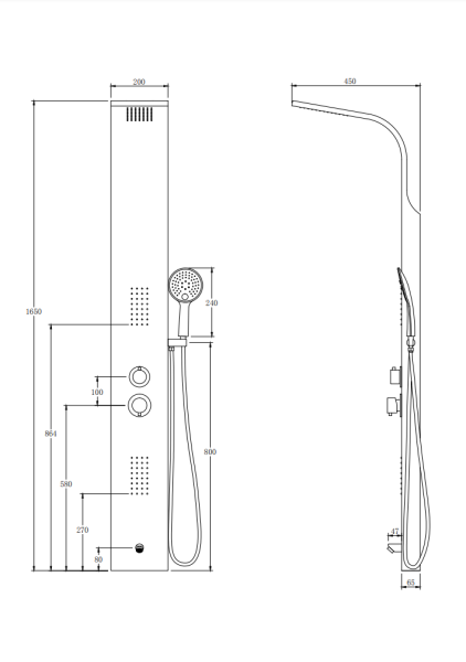 Душевая панель Taliente TA-G-S02C+s прямоугольная настенная