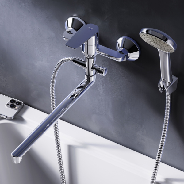 F90A90100 Gem, Смеситель для ванны и душа AM.PM, излив 325 мм, душевой набор, хром