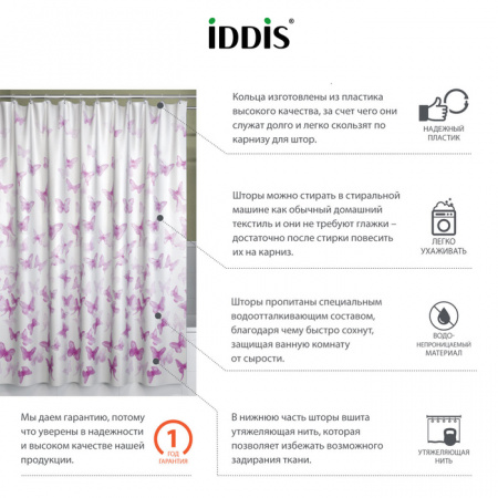 Шторка для ванной IDDIS Basic B01P118i11 180х180