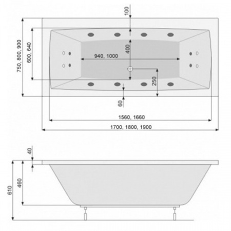 Акриловая ванна Poolspa Vita 180x90 с ножками PWPH810ZN000000