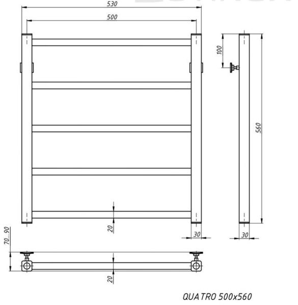 Полотенцесушитель Stinox Quatro водяной 50x60