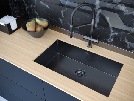 Мойка Paulmark ALLER 74 UNI PM807444-GM 440х740х200 мм, нержавеющая сталь AISI 304, вороненая сталь