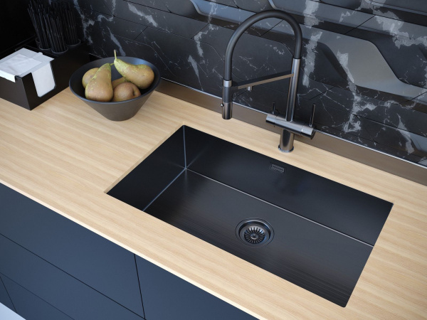 Мойка Paulmark ALLER 74 UNI PM807444-GM 440х740х200 мм, нержавеющая сталь AISI 304, вороненая сталь