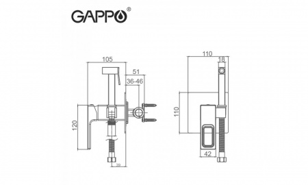 Смеситель для биде с гигиеническим душем Gappo G7217-6