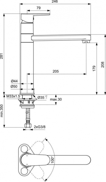 Смеситель для мойки Ideal Standard Cerafine Model O BC501XG черный матовый