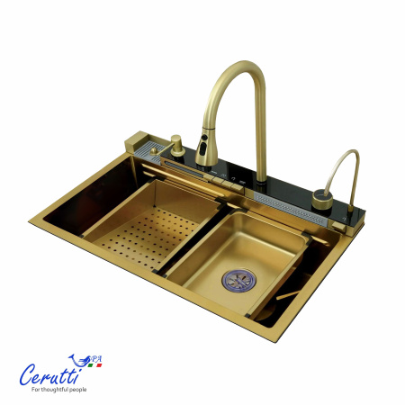 Многофункциональная мойка GLORIA Nano Gold (золото) из нержавеющей стали, кухонная (750х460х230) Ceruttispa