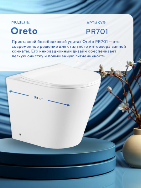 Унитаз приставной безободковый Amore di Mare Oreto PR701 круглый белый итальянский, антивсплеск, фарфоровый, быстросъемное сиденье дюропласт с крышкой микролифт, чаша с антибактериальным покрытием