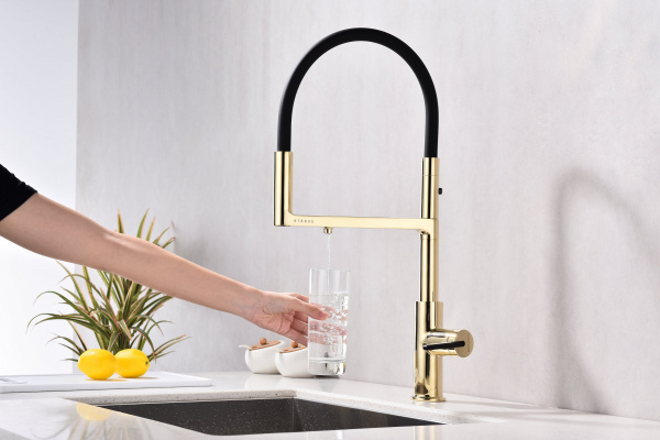 Смеситель для кухни Paulmark TORNADO To213402-G, золото