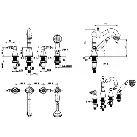 Смеситель на борт ванны Boheme Royal Cristal 391-Royal/CRST Бронза