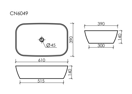 Умывальник чаша накладная овальная Ceramicanova Element 600*380*138мм, Белый, CN6049