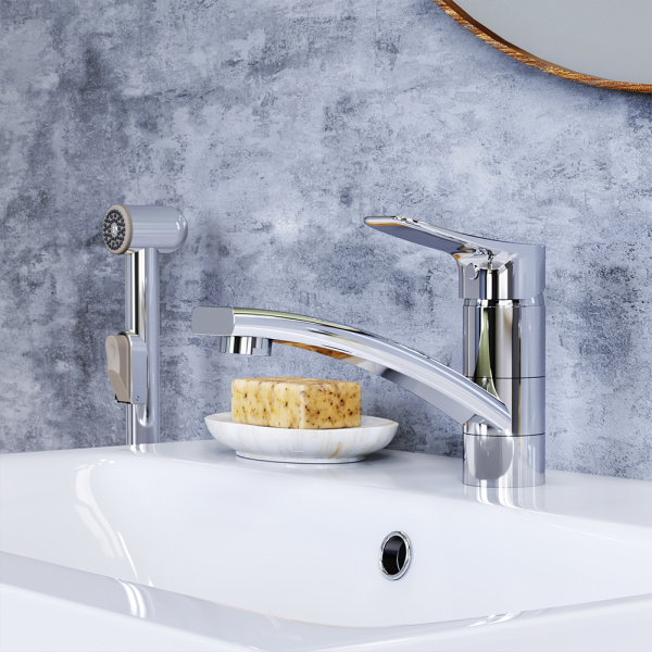 770230001 Jupiter Смеситель с поворотным изливом и гиг. душем, хром