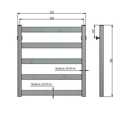 Полотенцесушитель водяной Stinox Verona 500x600, нижнее подключение, черный матовый, 1/2" ВР (внутренняя резьба), 5 перекладин