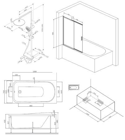 Набор AM.PM Like W80ASET-150SL: ванна 150x70 с каркасом и шторкой и душевой системой