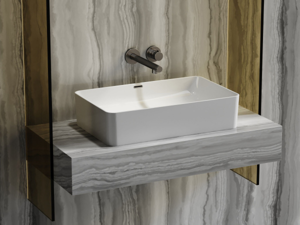 Умывальник чаша накладная прямоугольная со сливом переливом Ceramicanova Element 605*385*140мм, белый, CN6065